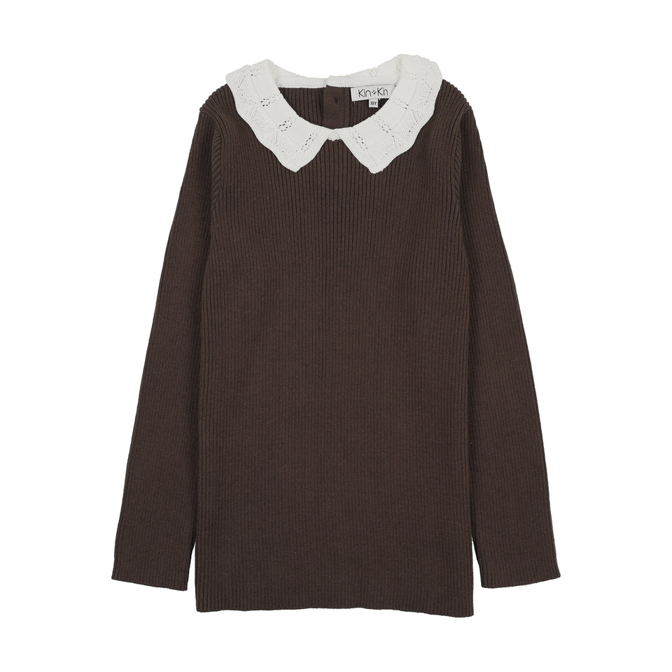 Kin+Kin Brown Knit Collar Sweater