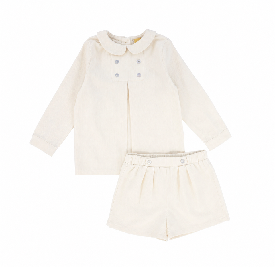 Le Bourdon Cream Collar Pleat Blouse Set