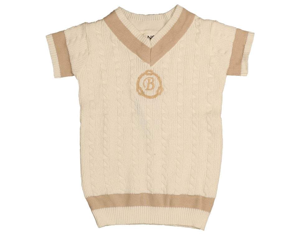 Belati Almond S/S Braided Chest Initial Knit Sweater