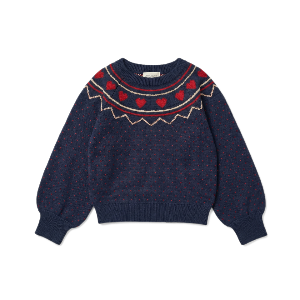 Louis Louise Navy Jacquard Big Heart Elias Sweater
