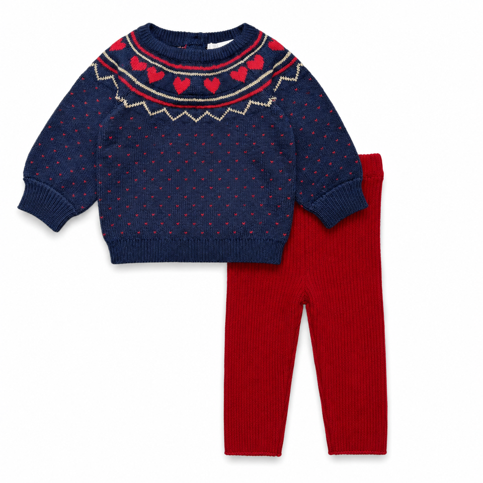 Louis Louise Navy Knitted Jacquard Big Heart Elias Set