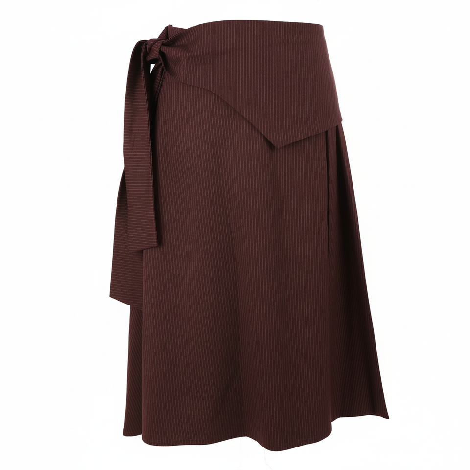 Hev Plum Pinstripe Oversized Bow Belt Skirt