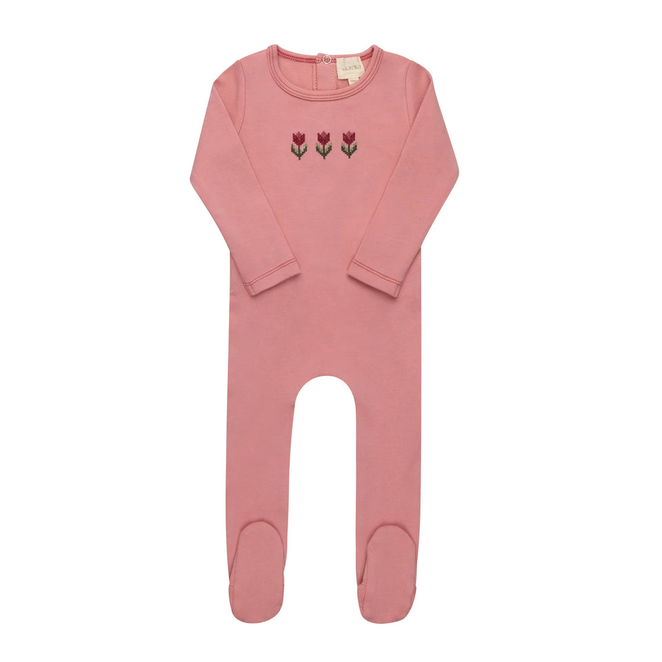 Aurora Pink Crossstitch Tulip Footie