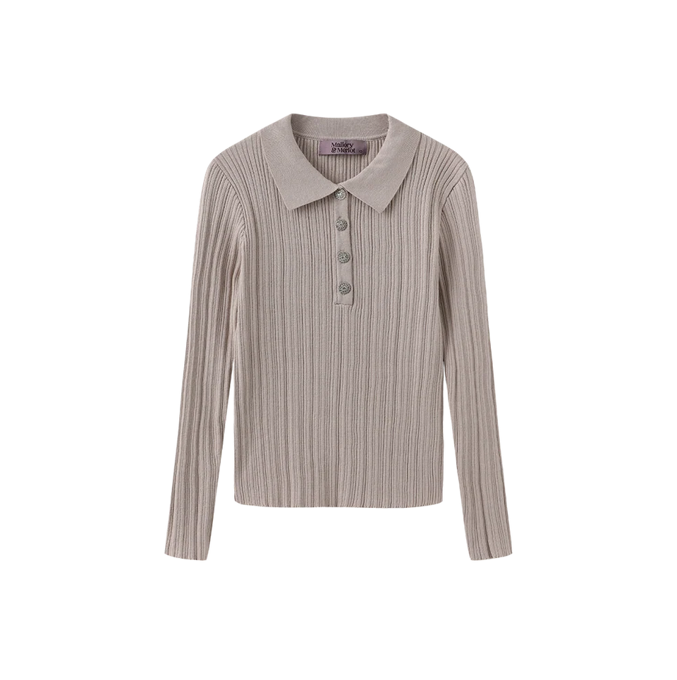 Pink Mica Ribbed Knit Ruffle Collar Sweater