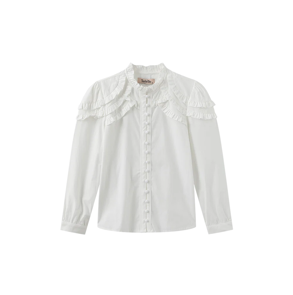 White Ruffle Trimming Blouse