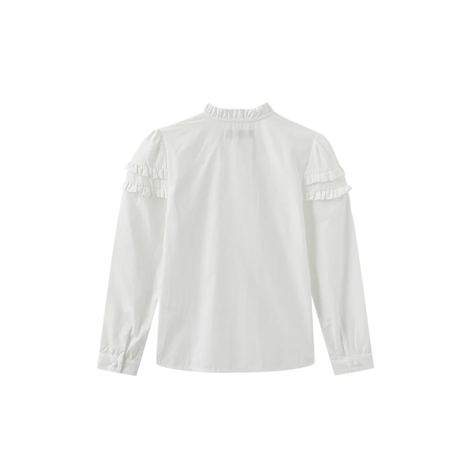 White Ruffle Trimming Blouse