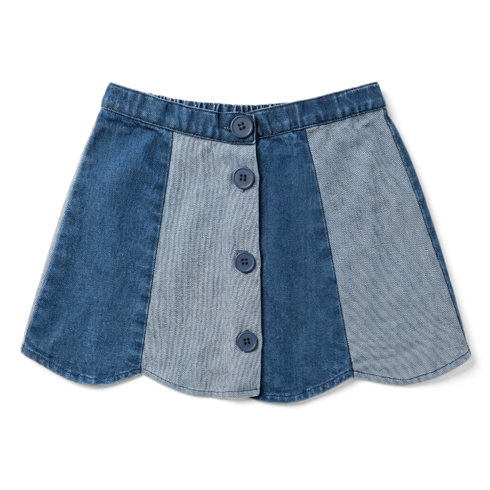 Louis Louise Blue Denim Patchwork Bloom Skirt