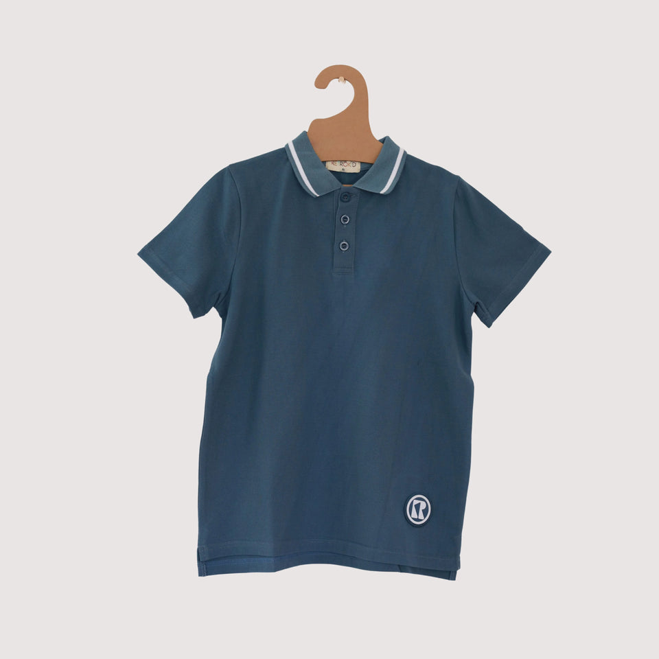 Retrokid Blue Denim Rubber Logo Short Sleeve Polo