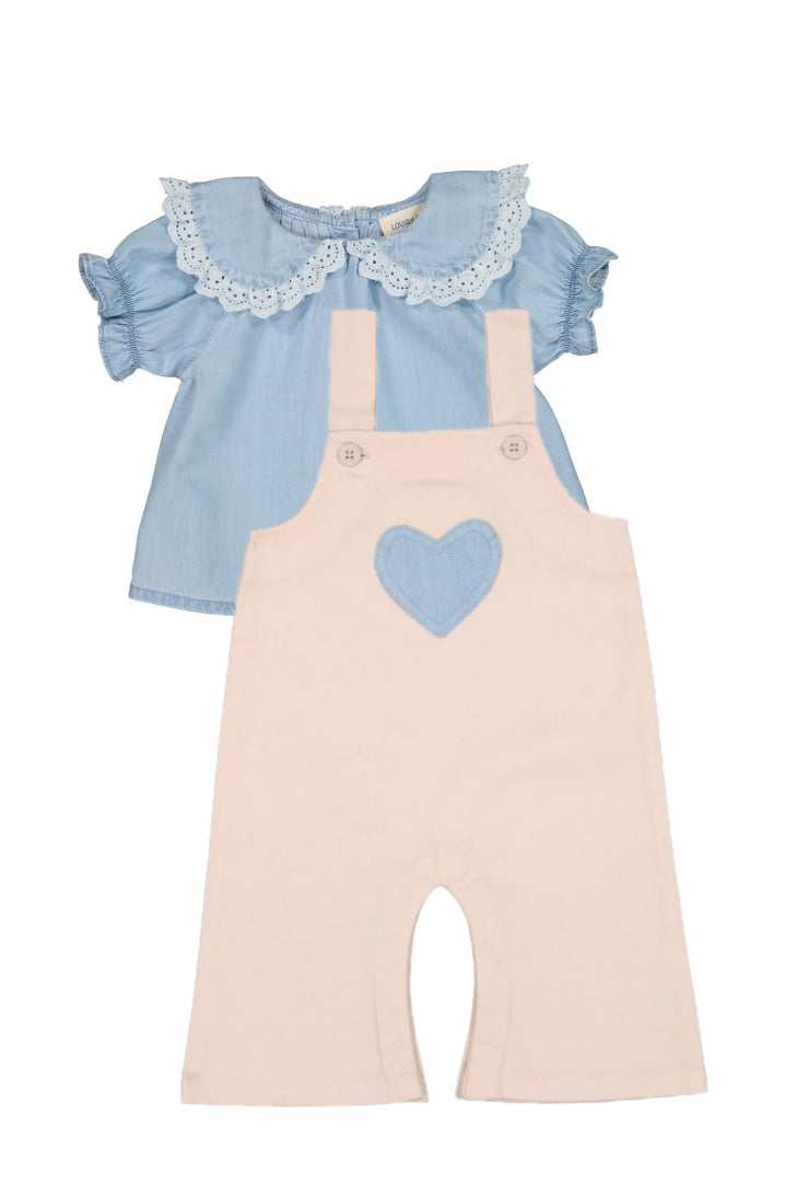 Louis Louise Pink Denim Overall Set with Blue Denim Shirt