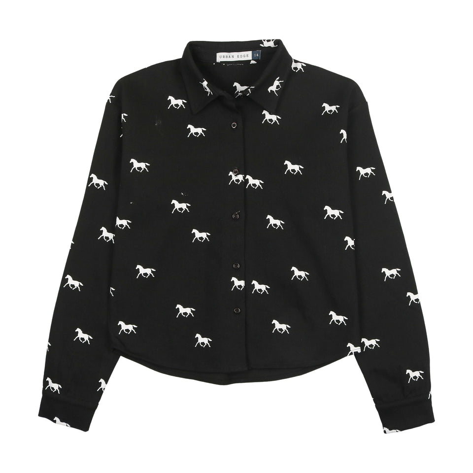 Urban Edge Black Denim Horse Print Shirt
