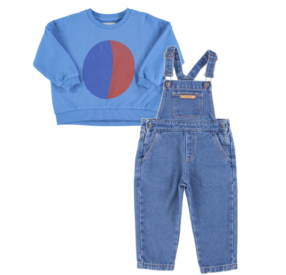 Piupiuchick Blue Circle Sweatshirt Denim Overall Set