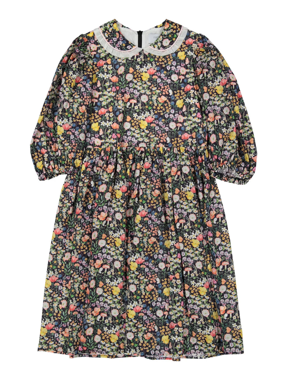 Paade Mode Black Wildflower 3/4 Sleeve Dress with Collar