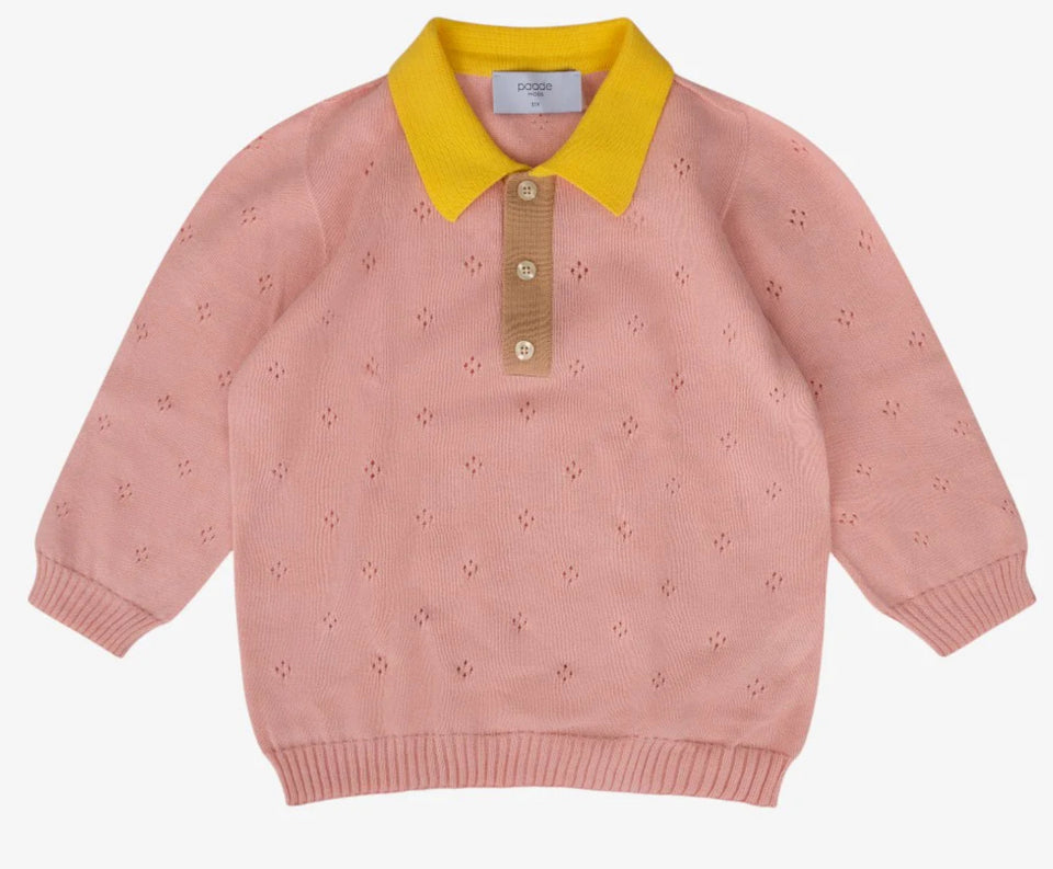 Paade Mode Pink Knit Polo-3/4 Sleeves