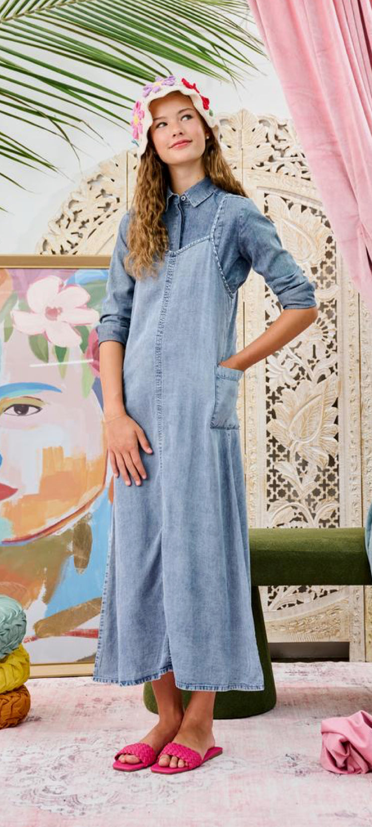 Laurent Blue Denim Jumper w/ Matching Collar Top