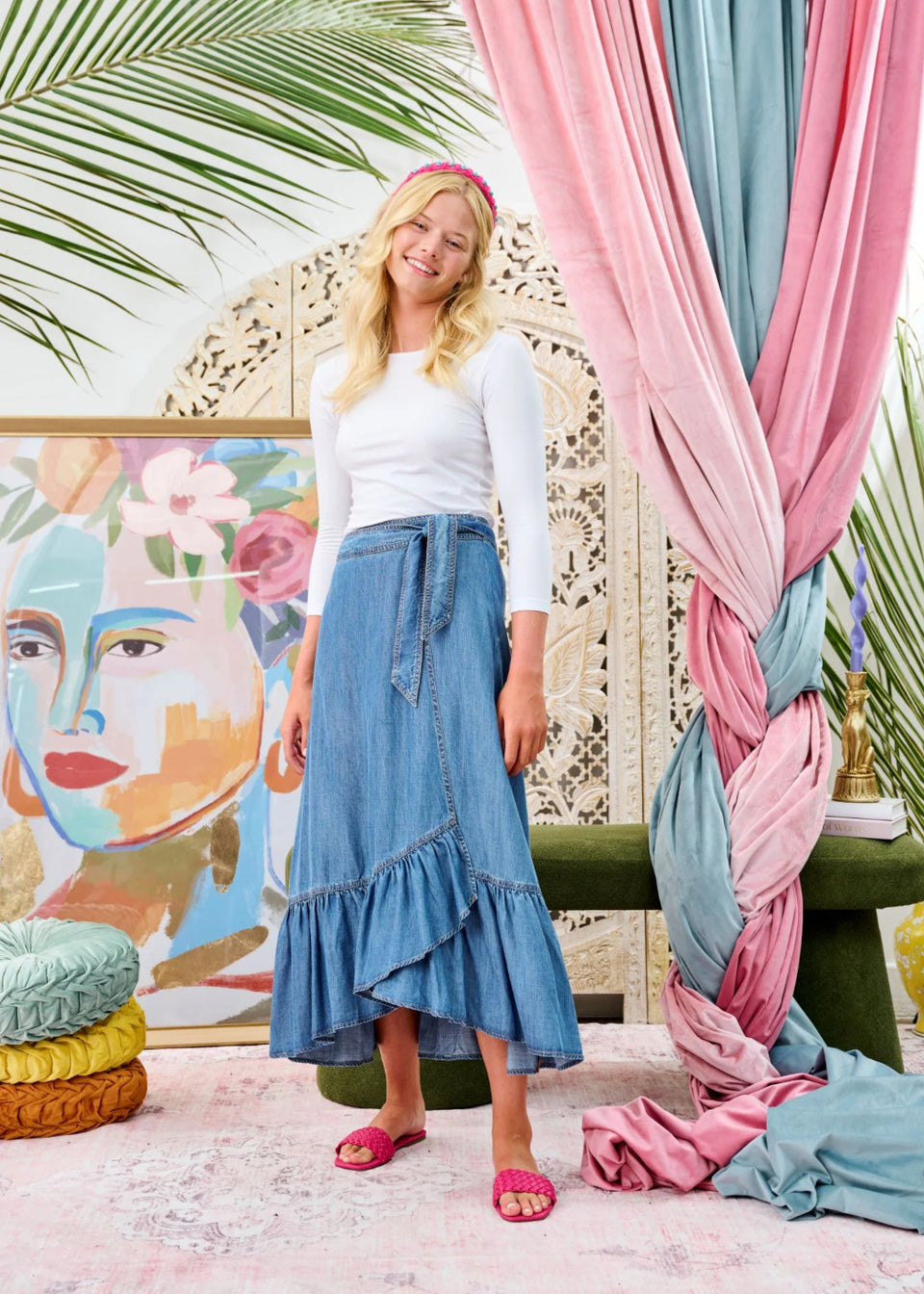 Laurent Blue Denim Wrap Front Skirt
