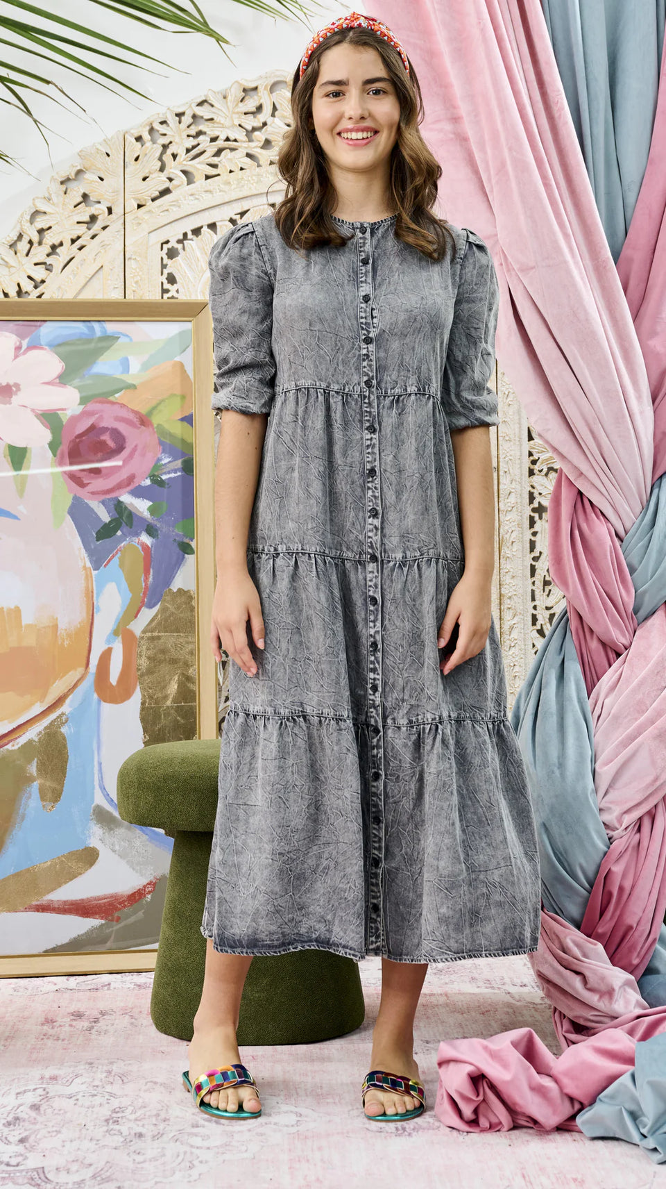 Laurent Grey Soft Denim Button Down Dress
