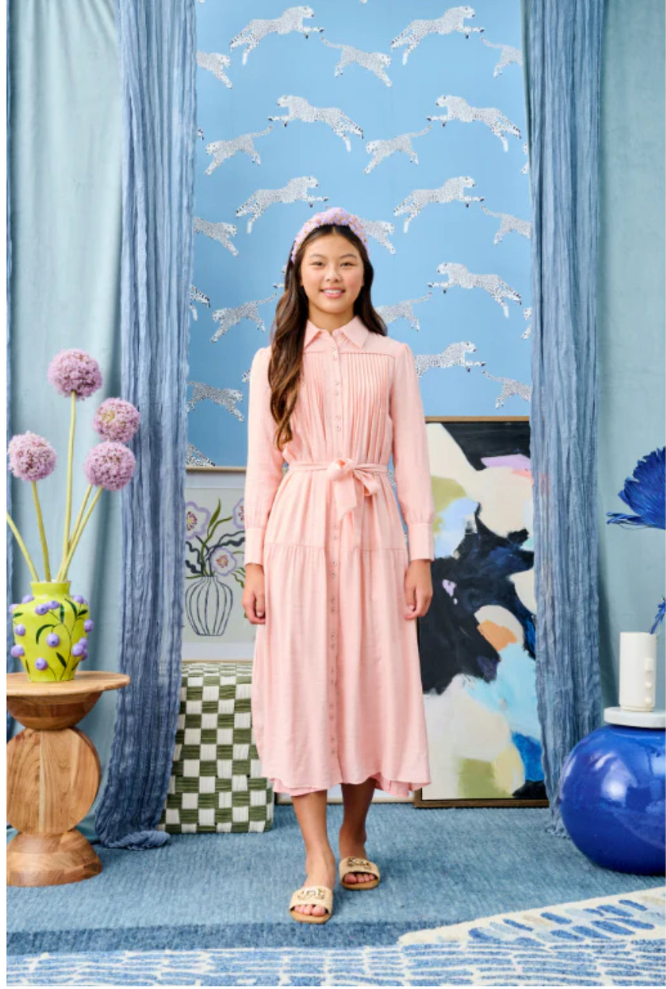 Laurent Pink Button Down with Tucked Bodice