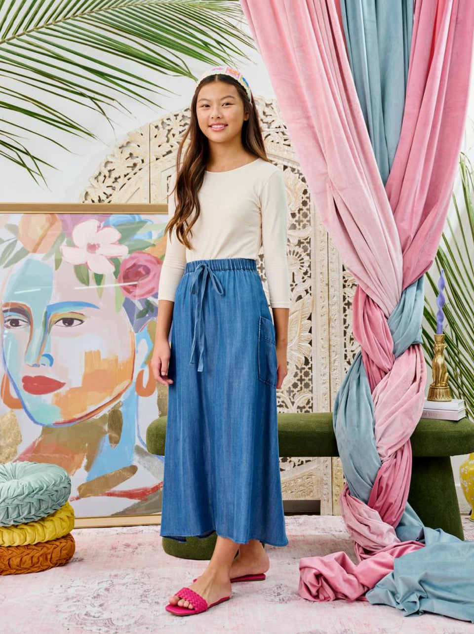 Laurent Soft Medium Denim w/ Side Pockets Skirt