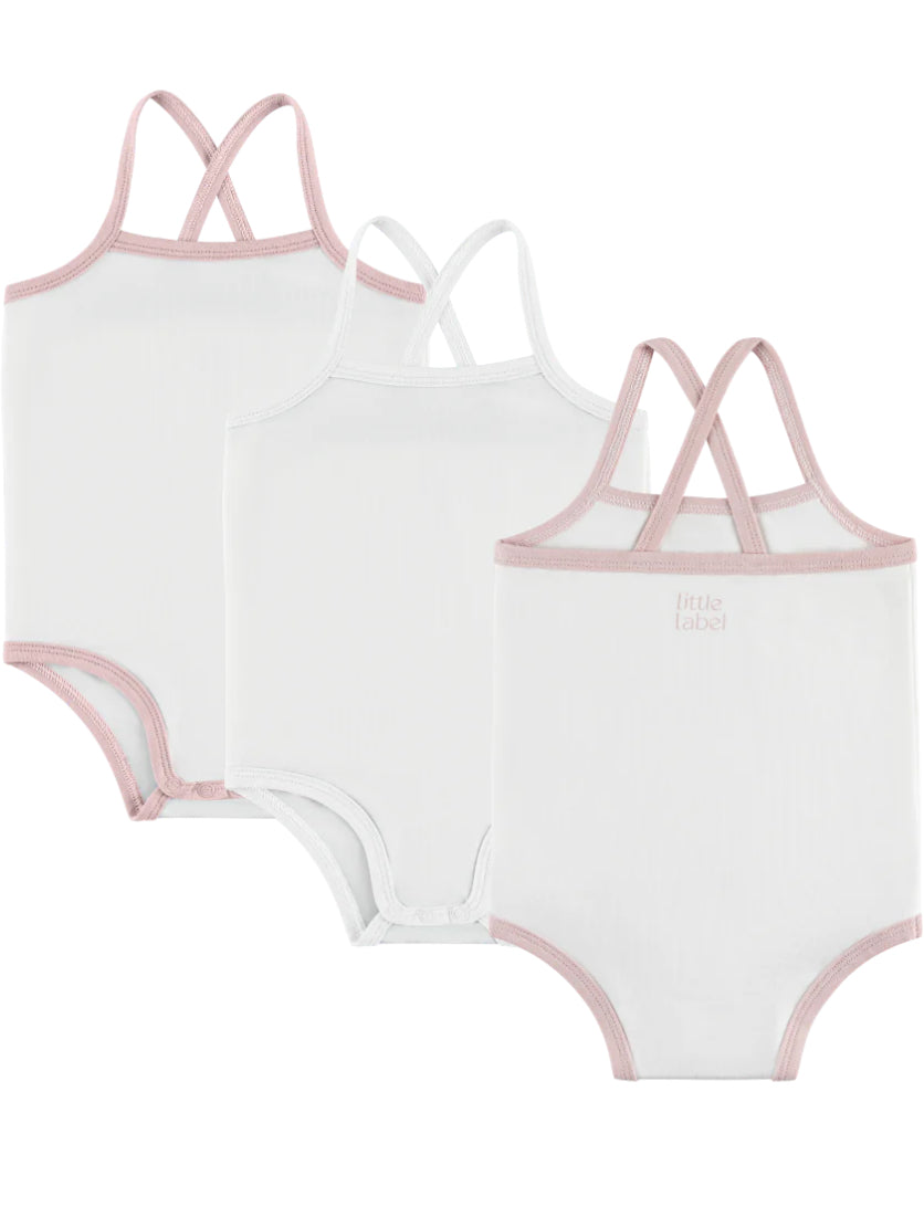 Little Label 3 PK Crossback Pink Trim Baby Onesies