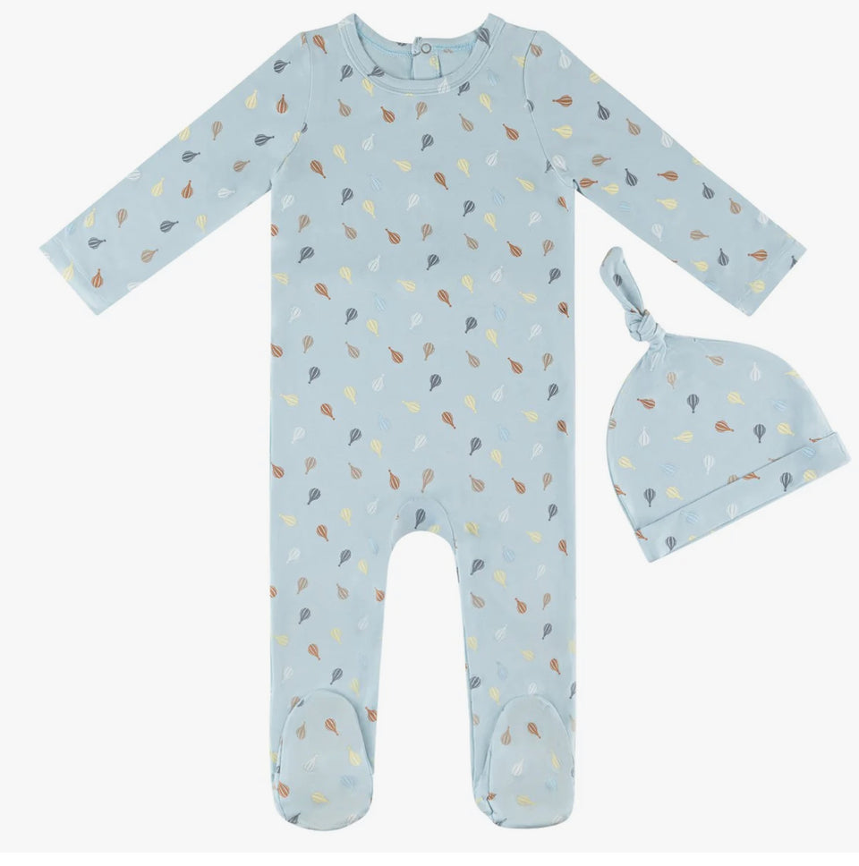 Little Label Light Blue Hot Air Balloon Printed Footie & Hat