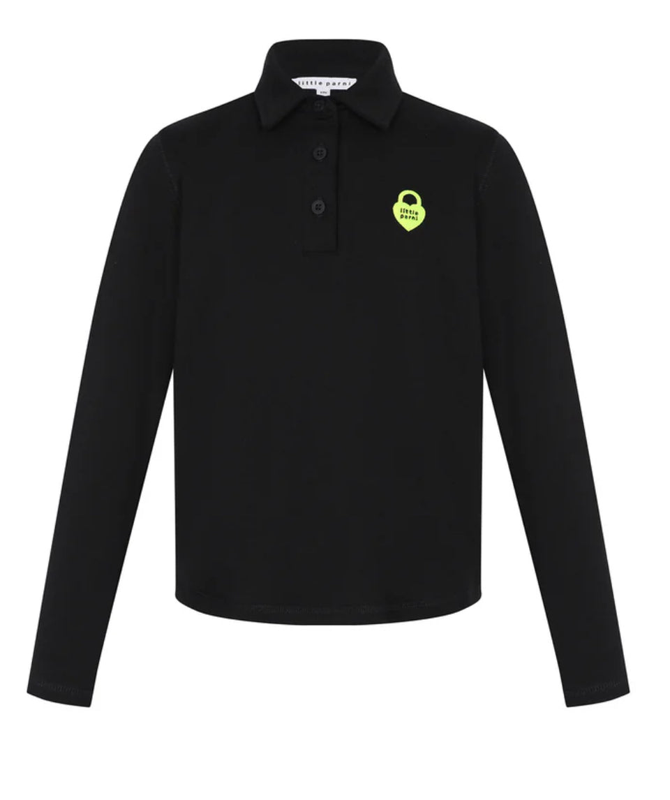 Little Parni Black Neon Collar Heart Logo Tshirt