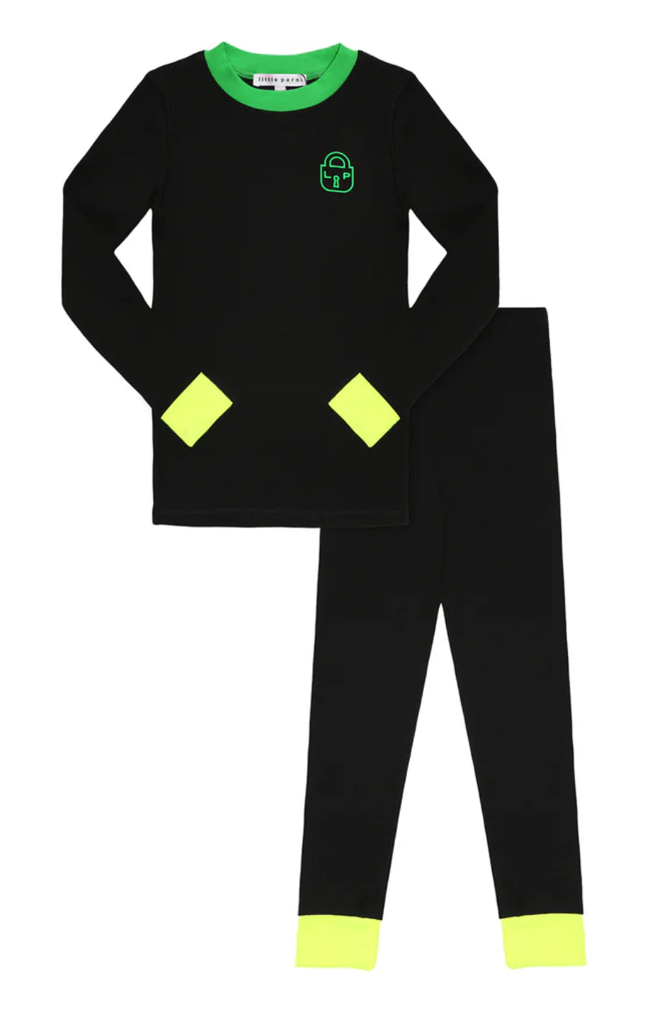 Little Parni Green/Black Heartlock Neon Cuff Pajamas