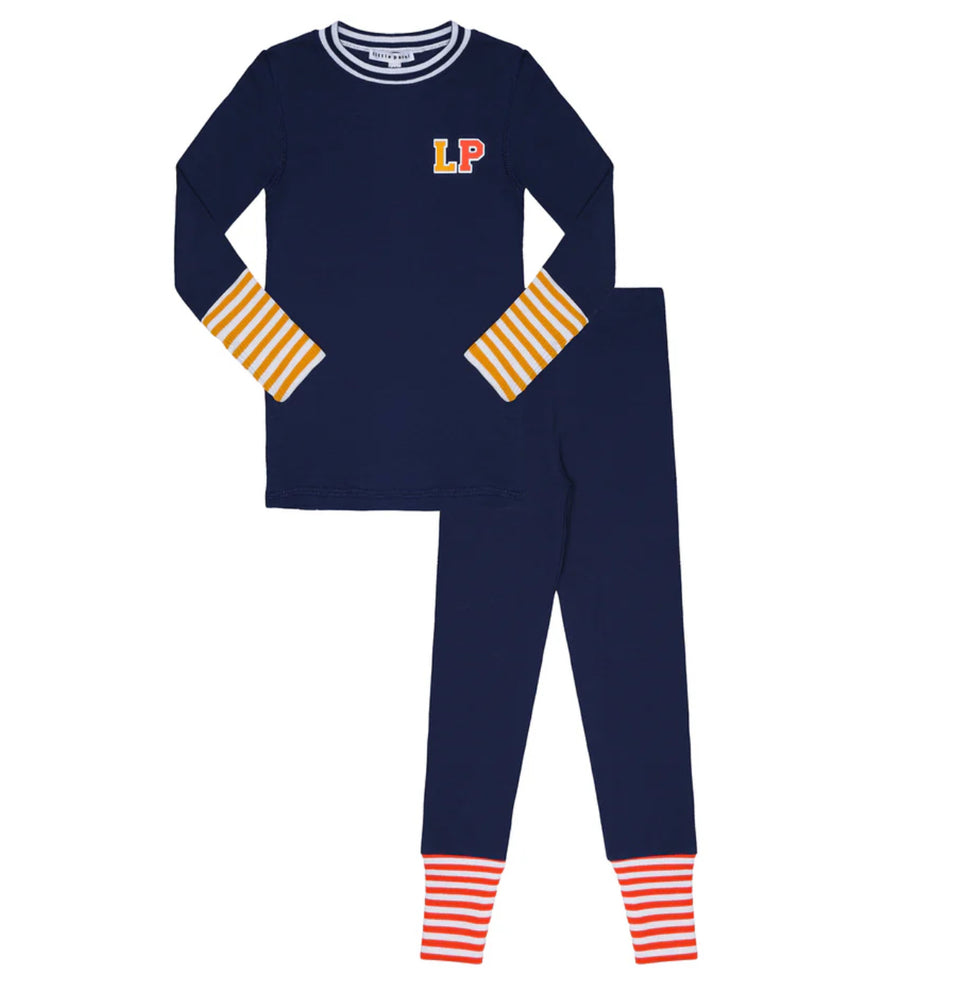 Little Parni Navy Varsity Colorblock Pajamas
