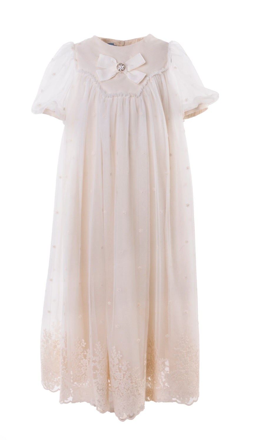 Mimisol Cream Embroidered Tulle Dress Short Sleeves