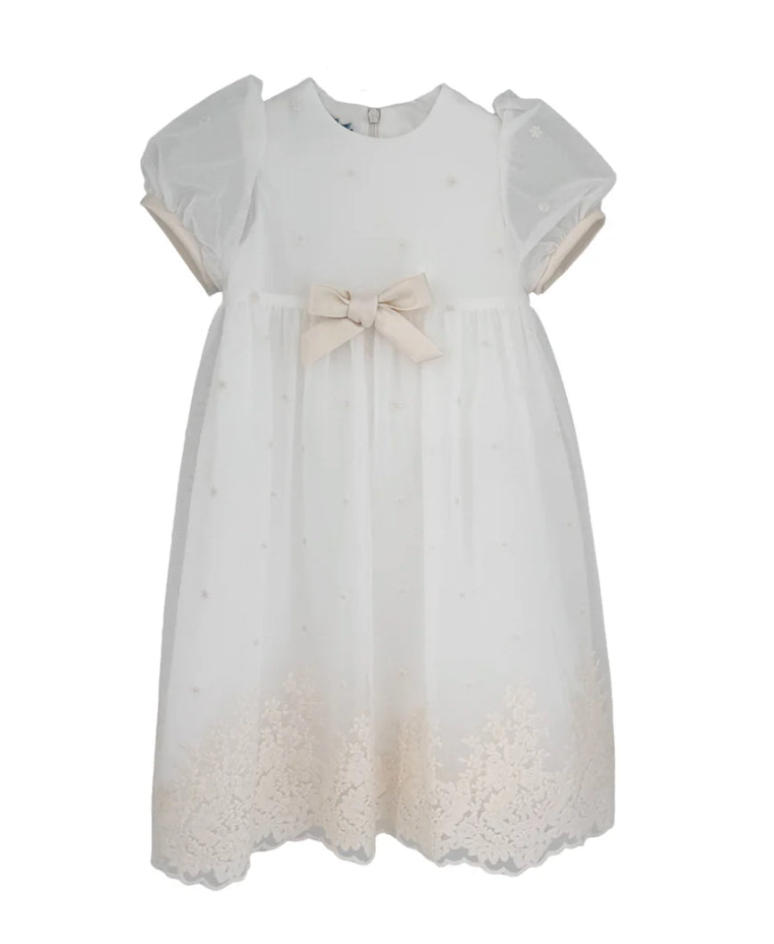 Mimisol Cream Embroidered Dress with Bow