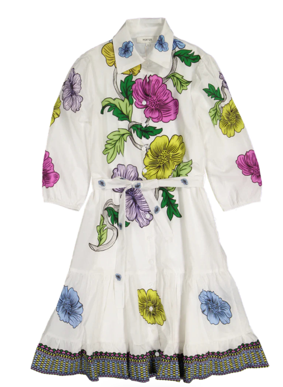 Porter White w/ Large Vibrant Floral Button Down Dress