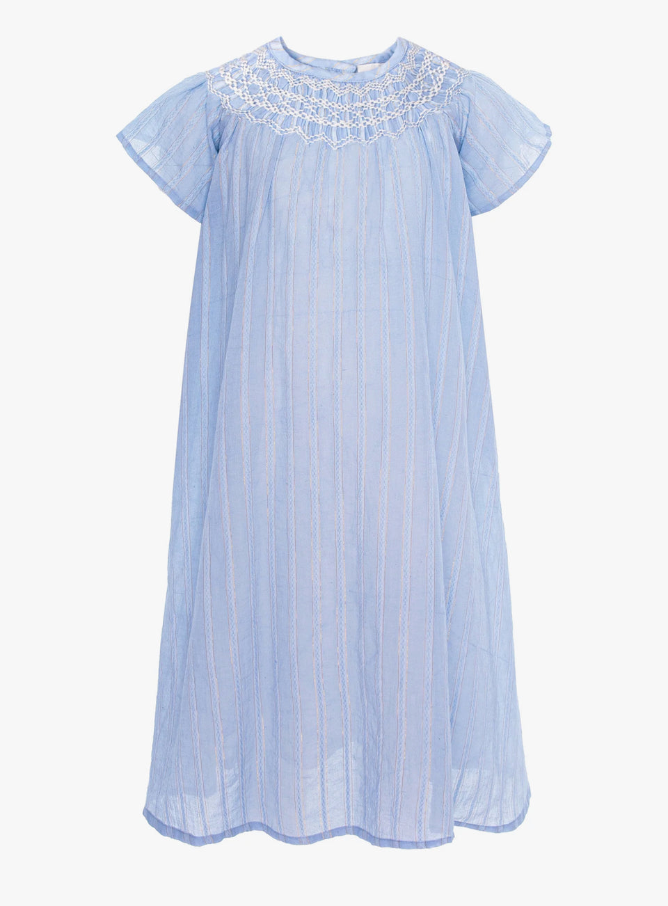 Pernille Ciel Blue Smoked Stitch Embroidered Lurex Dress