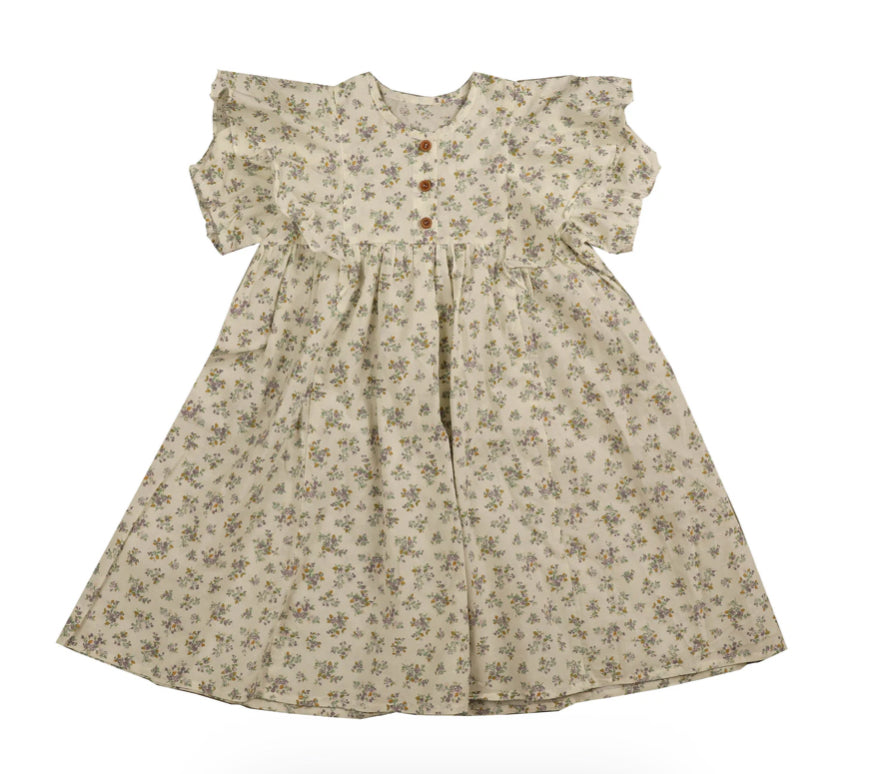 Noma Lavender Floral Dress with Shoulder Frill- Short Sleeve