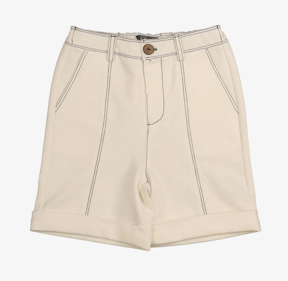 Belati White Stretch Shorts with Navy Stitching