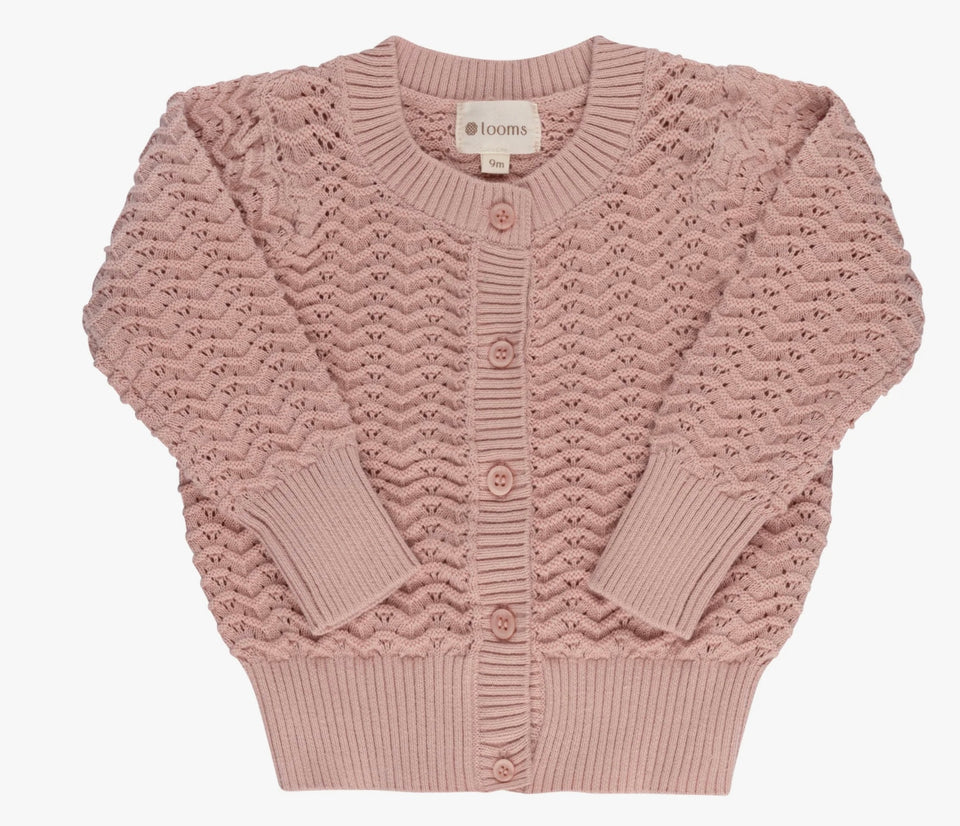 Loom Knit Pointelle Rose Cardigan