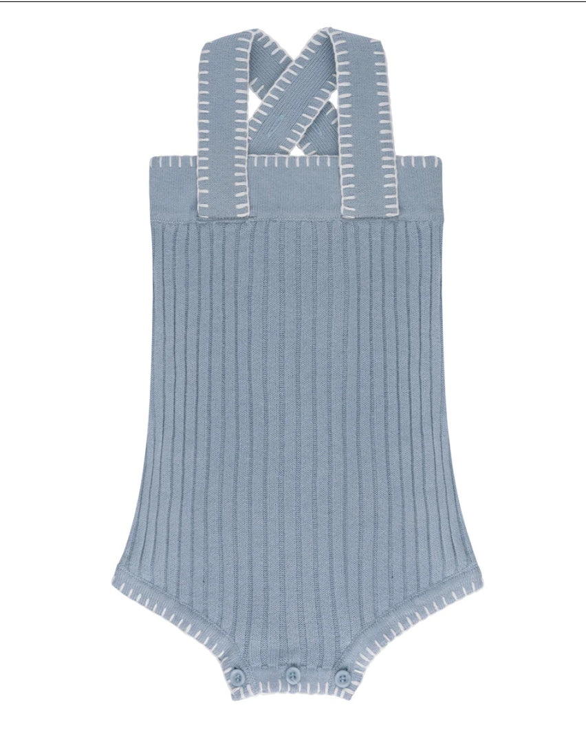 Loom Blue Whip Stitch Knit Romper