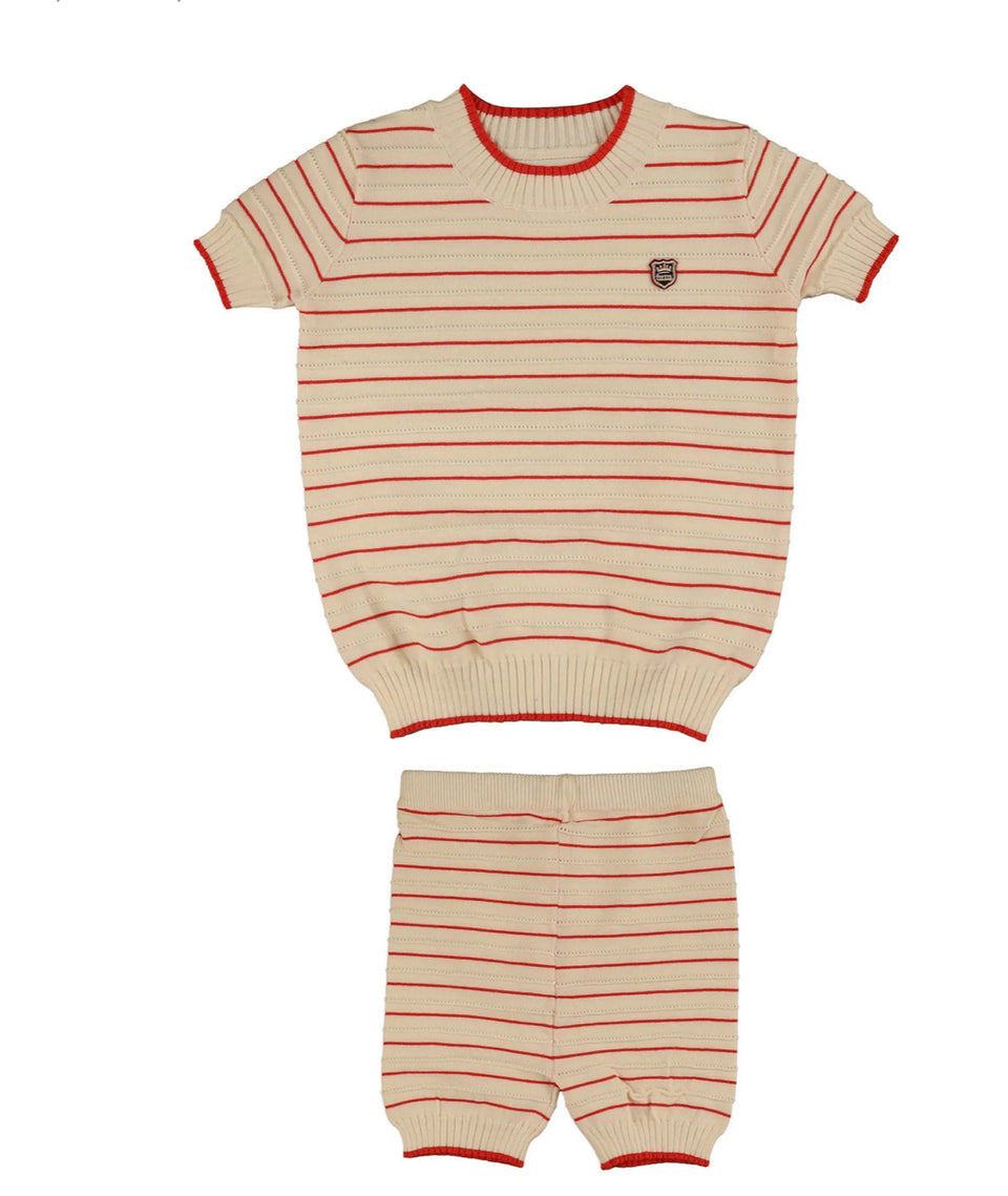 Belati Ivory & Red Striped Knit Set with Crest