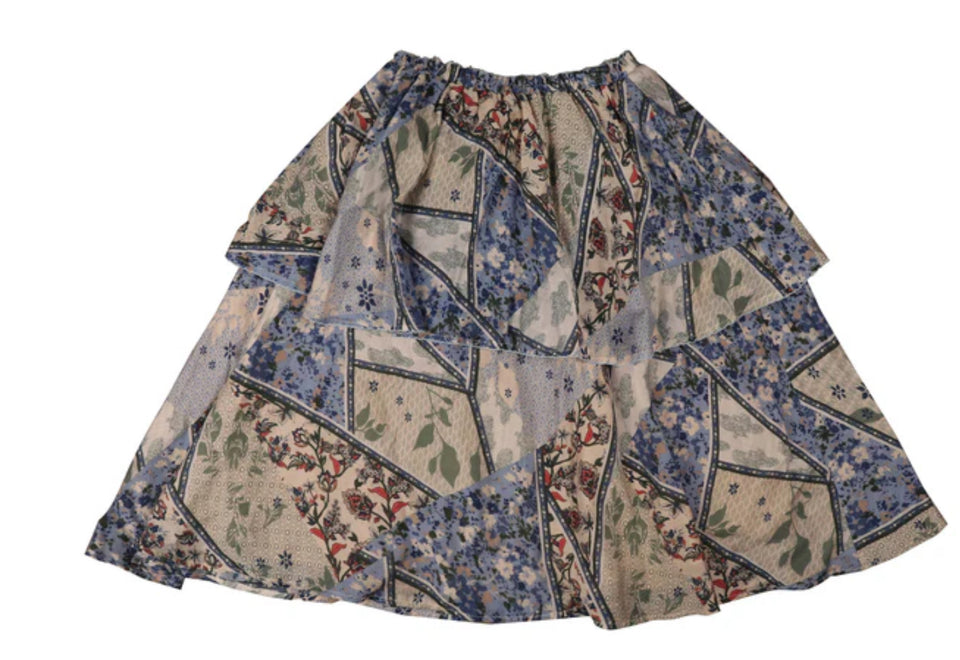 Belati Blue Patchwork Layered Skirt