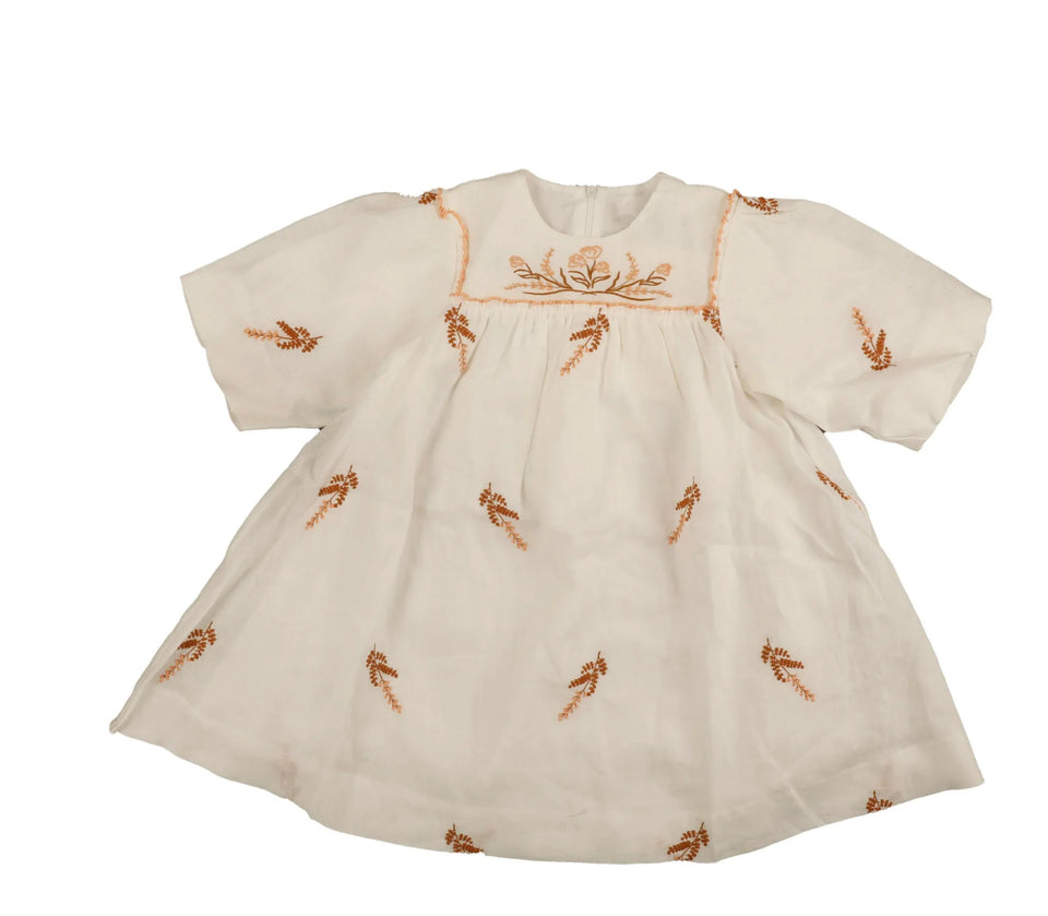 Noma White Dress with Peach Embroidery Bib
