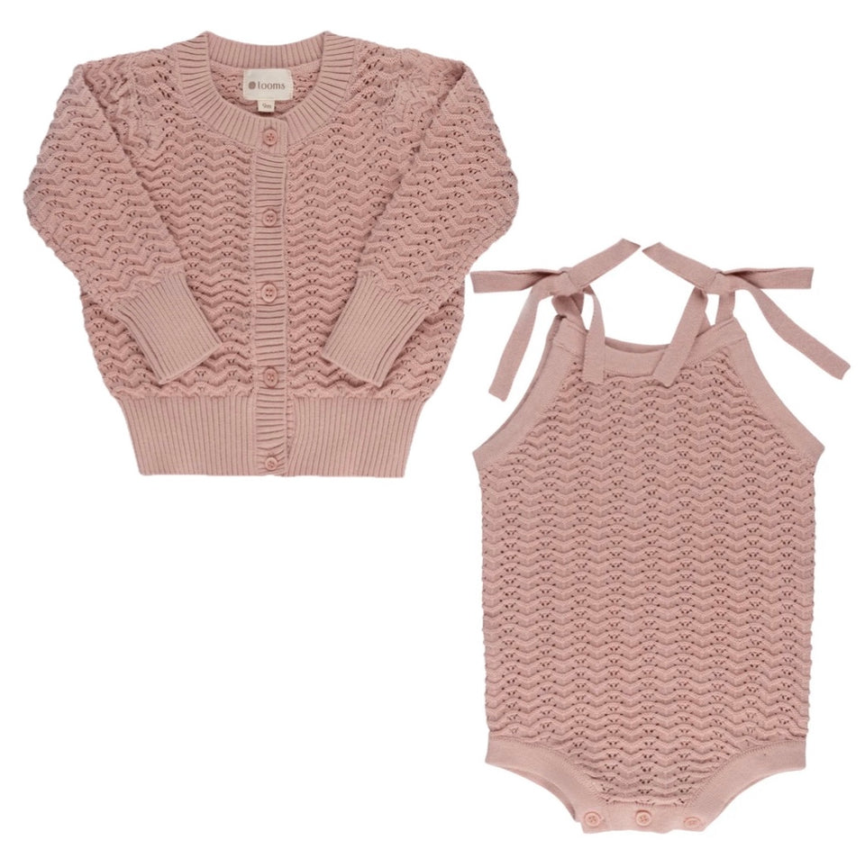 Loom Knit Pointelle Rose Cardigan Set