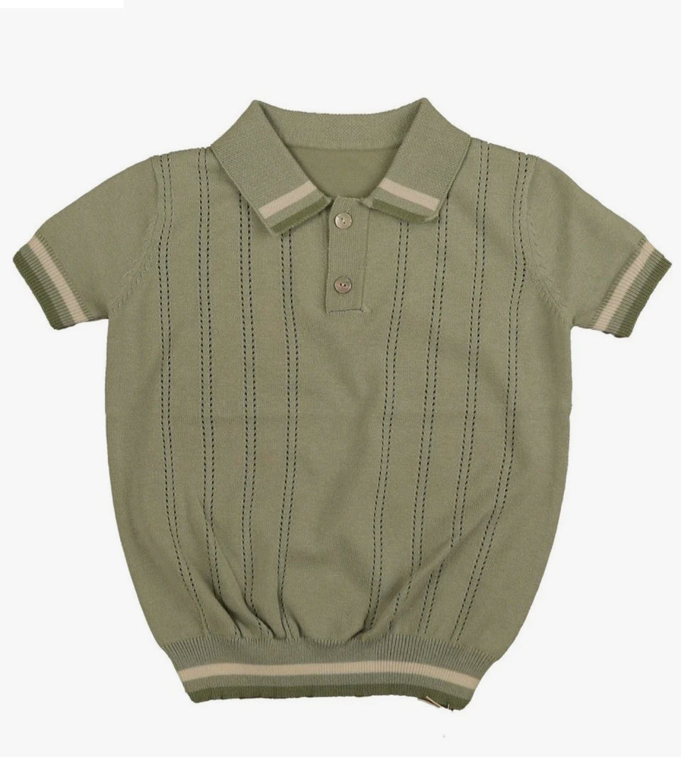 Noma Green Knit Top with Striped Trim