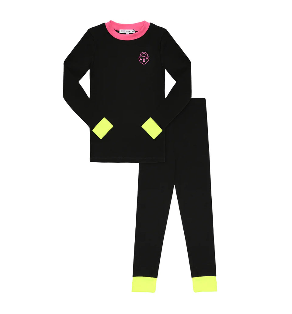 Little Parni Pink/Black Heartlock Neon Cuff Pajamas