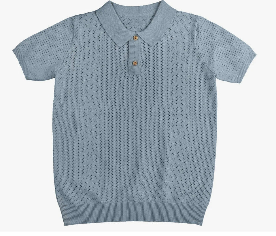 Noma Light Blue Pointelle Knit Top