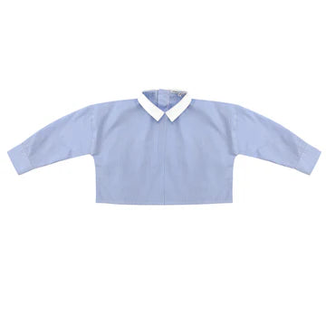 Little Parni Blue & White Stripe Crop Top with White Collar