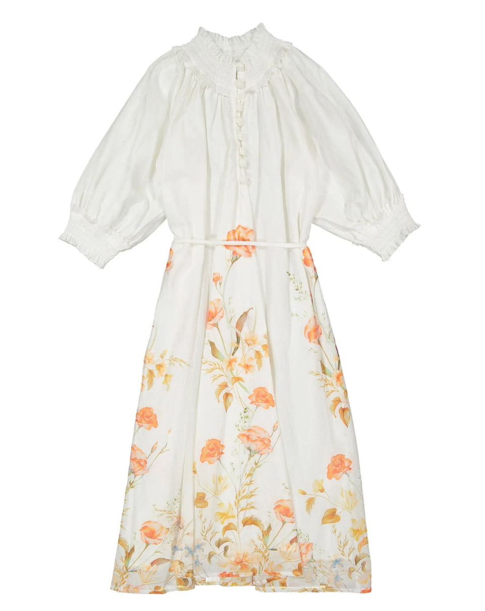 Petite Amalie Border Floral Linen Dress