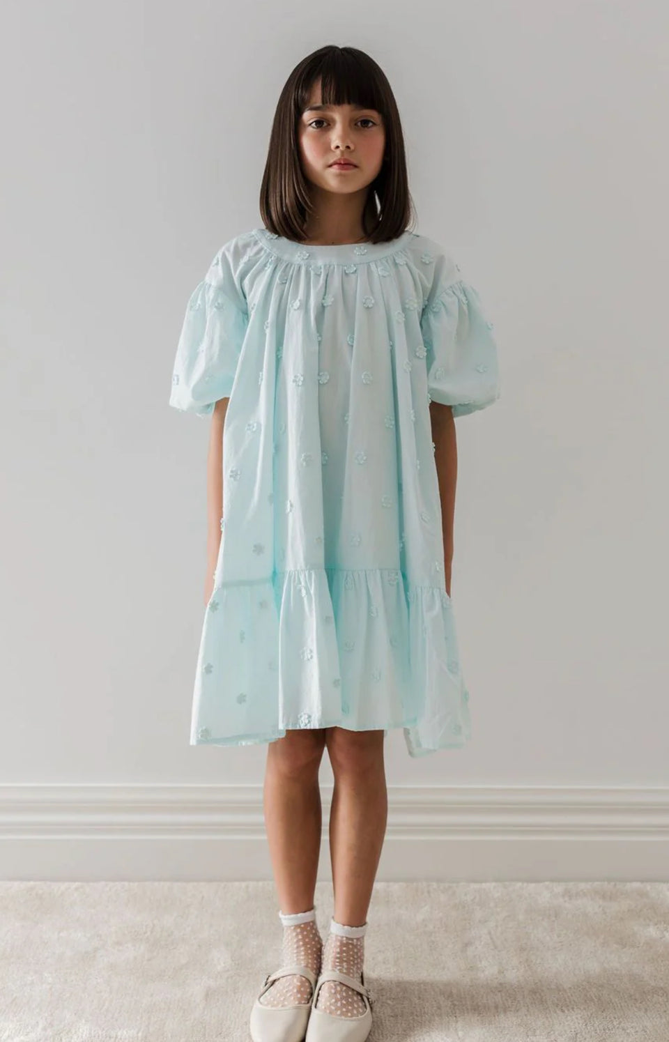Petite Amalie Seafoam Blue Daisy Applique Dress With Bow