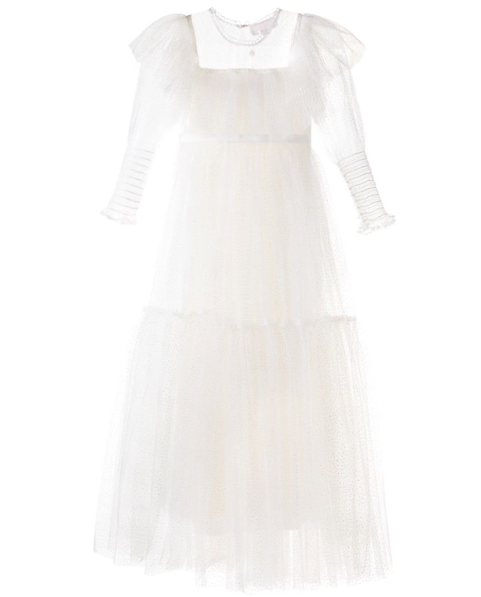 Petite Amalie White Glitter Tulle Gown