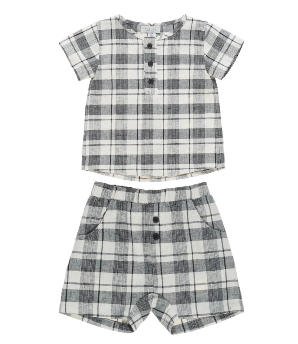 Yell-Oh Black and Beige Checked Blouse W/ Shorts