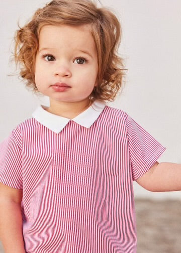 Little Parni Red & White Stripe Bloomer Set with Collar