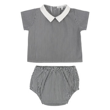 Little Parni Black & White Stripe Bloomer Set with Collar