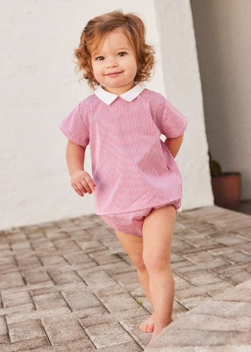 Little Parni Red & White Stripe Bloomer Set with Collar